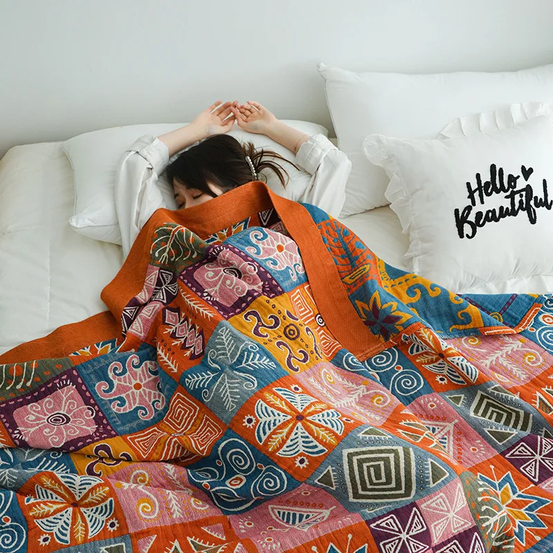

Decorative Bed Cover Throw Blankets Summer Double Towel Quilts Cotton Gauze Bedspreads For Bedding Red Plaid Blankets 150*200cm