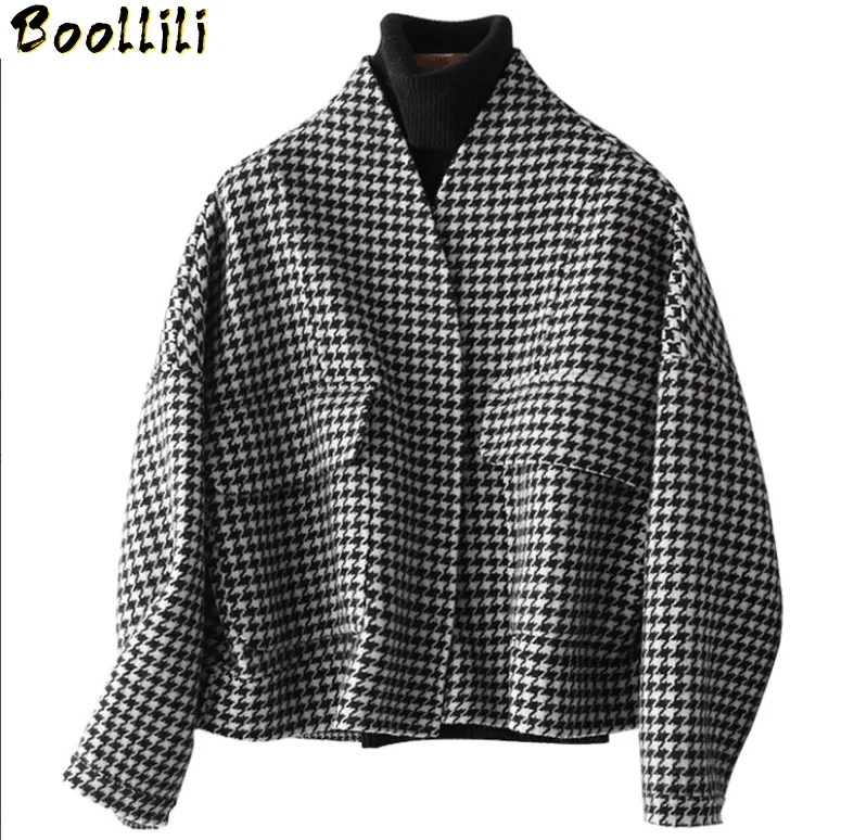 

Boollili Casual Winter Women Wool Coat Short 2020 Spring Autumn Female Jacket Plaid Double-side Wool Coats Outerwear