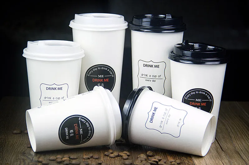 500pcs White thick cold and hot drink packaging paper cup 400ml 500ml disposable milk tea coffee juice cup with lid