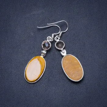 

Natural Tiger Eye and Smoky Quartz Handmade Unique 925 Sterling Silver Earrings 2" X5033