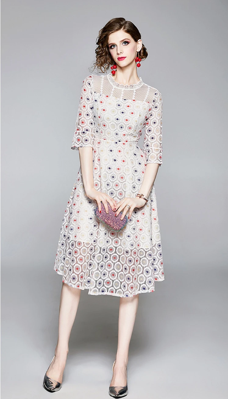 TESSCARA Women Summer Casual Embroidery Lace Dress Festa Female High Quality Elegant Office Party Robe Femme Designer Vestidos