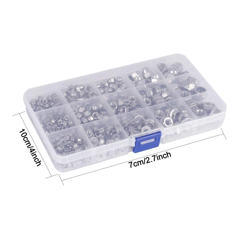 385Pcs Flange Nut Assortment Lock Nut Kit M3 M4 M5 M6 M8 Stainless Steel Hex Nylon Insert Locknut Acorn Nuts Mufti-Functional Ha