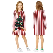 От 9 до 12 лет, детские рождественские платья Новинка года, зимнее платье в полоску с длинными рукавами и рождественской елкой для девочек Детская домашняя одежда