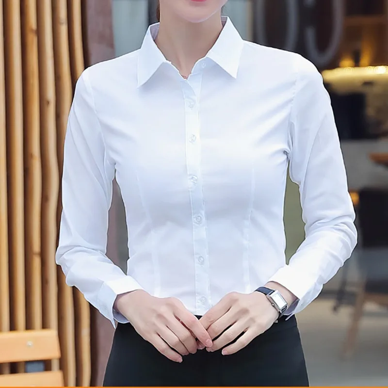 Fashion Cotton Shirts White Shirt Women Long Sleeve Shirts Tops Office Lady Basic Shirt Blouses Button Solid  Woman Blouse 5XL
