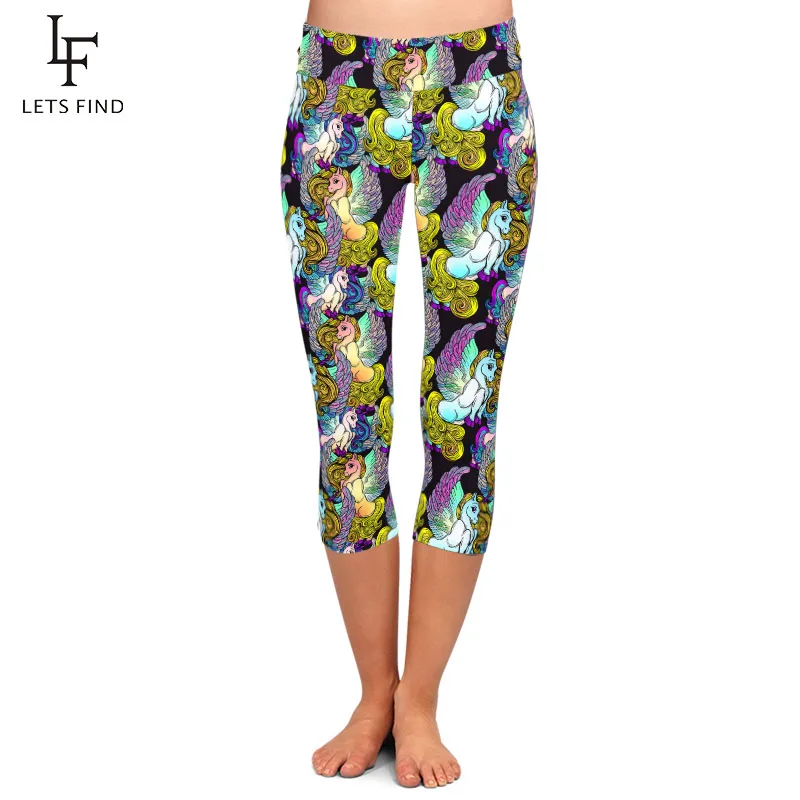 LETSFIND High Elastic Soft Milk Silk Print Plus Size Women Capri Leggings 3D Unicorn Print High Waist Fitness Soft Slim Leggings LETSFIND High Elastic Soft Milk Silk Print Plus Size Women Capri Leggings 3D Unicorn Print High Waist Fitness Soft Slim Leggings