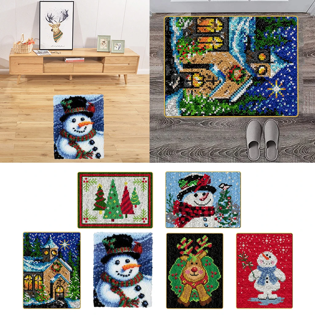 Christmas Latch Hook Rug Kits Crochet Hook Embroidery for Needlework Cross Stitch Thread Sewing Kit Thread Carpet DIY Cushion