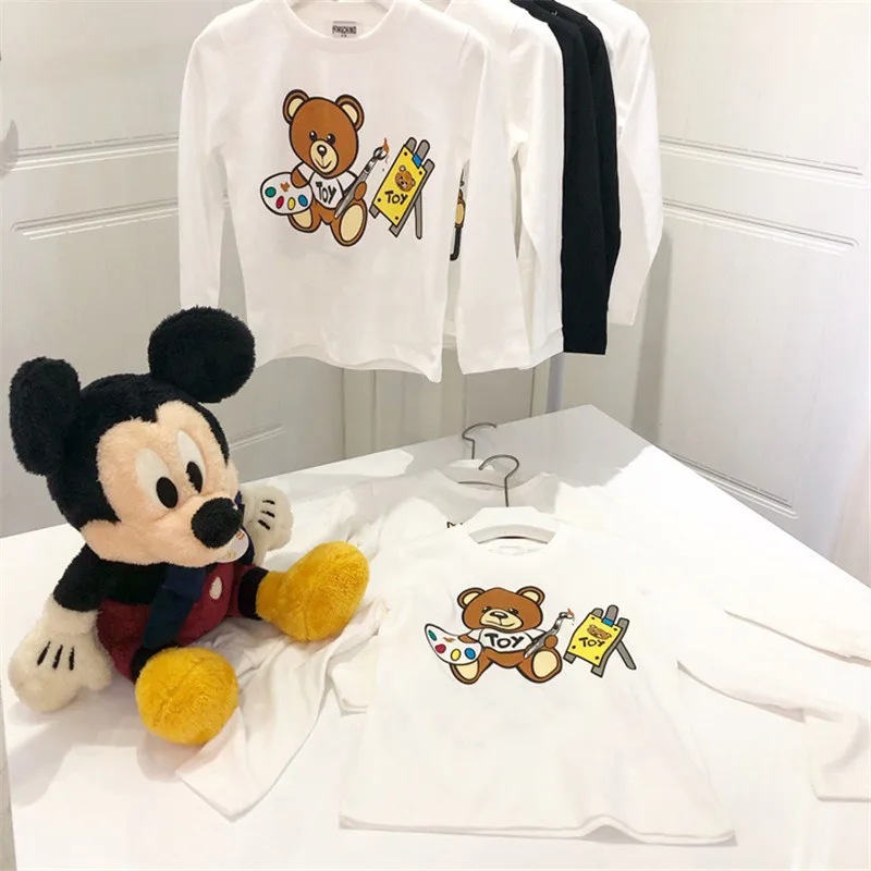 Детские футболки для девочек осень 2019 с длинными рукавами и мультяшным принтом