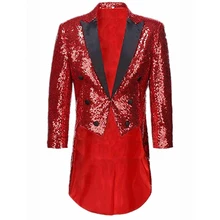 Рождественская Красная Блестящая мужская длинная куртка с блестками, свадебный пиджак для жениха с отворотом, фрак, Блейзер, маскарадный костюм для певицы, открытая передняя часть