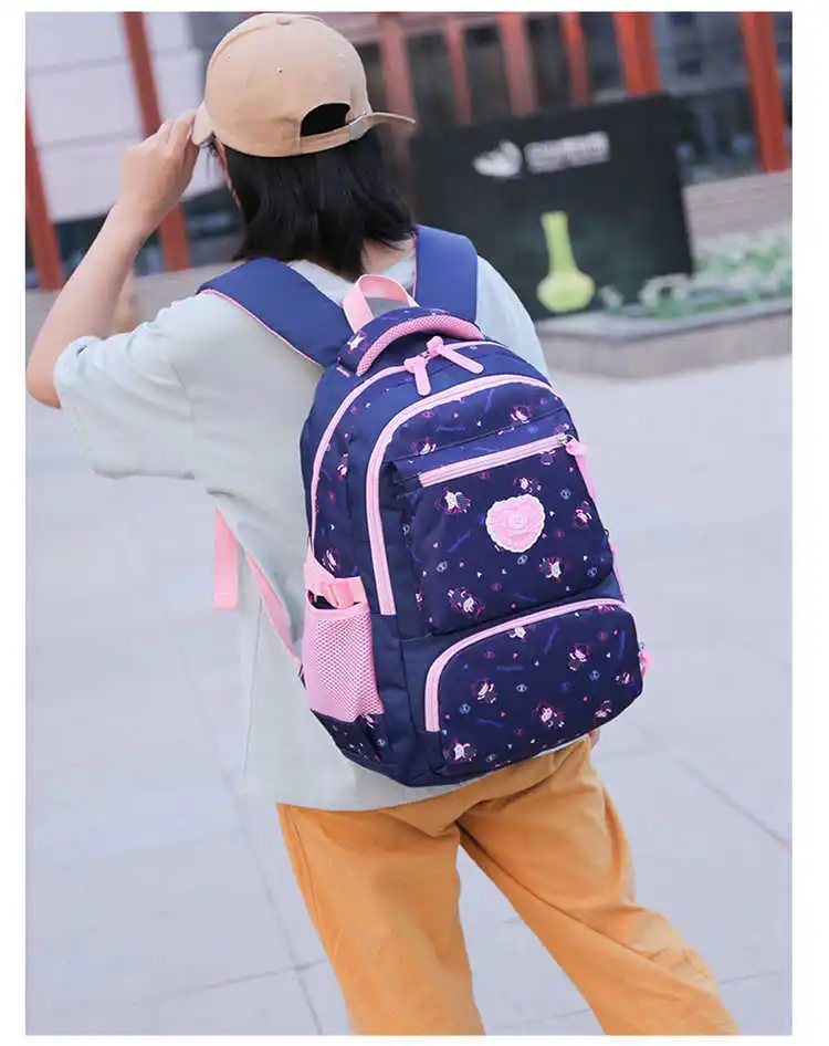 Primary Orthopedic School Bag For Children Kid Fashion Canvas Student Printing 3 Pcs Cartoon Lovely Backpack Capacity Bag