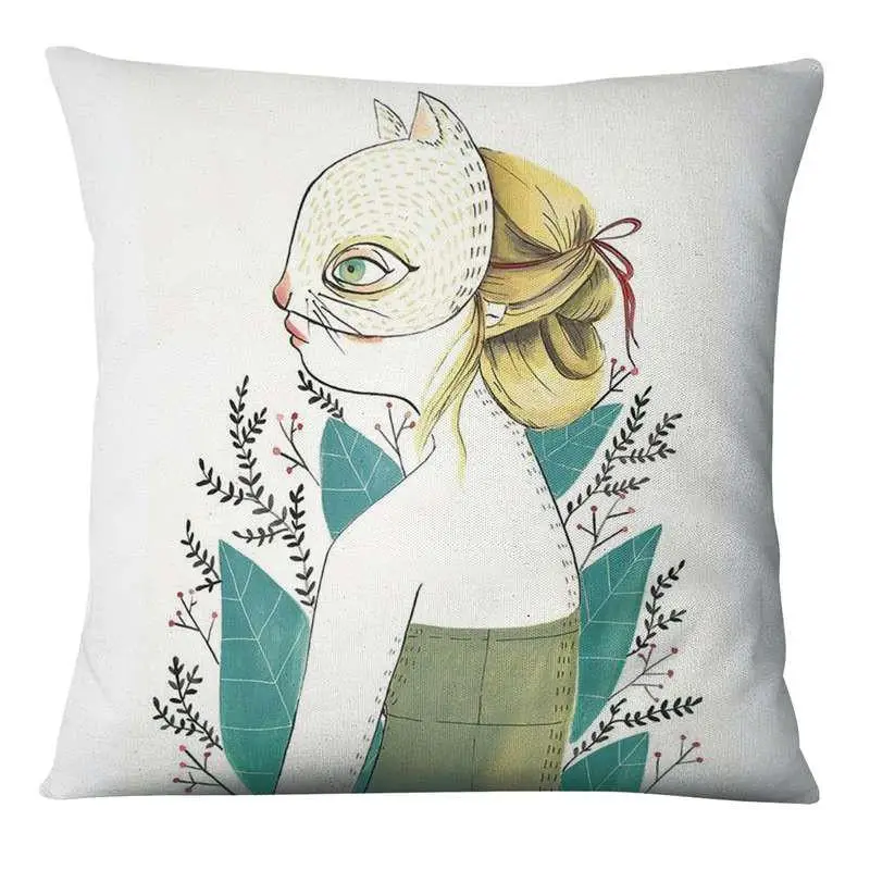 French Cartoon Illustration Art Print Pillowcase Home Pillow Decoration Cushion Decorative Pillows Home Decor Sofa Throw Pillows 