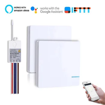 

Wireless RF Smart Switch Outfit 110V/220V Remote Control Push Button Light Lamp Waterproof Fireproof Work with Alexa Google Home