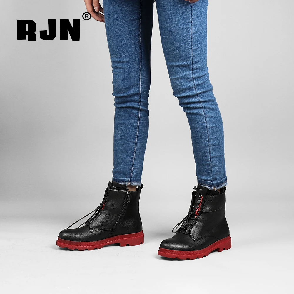 

RJN Fashion Ankle Boots Design Heel Comfortable Round Toe Zipper Cow Leather Shoes Women Winter Fashion Color Button Boots R22