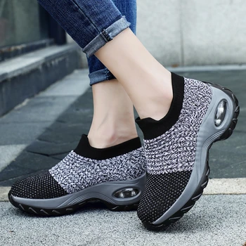 

Women Casual Shoes Fashion Women Sneakers Summer Breathable Mesh Air Cushion Walking Shoes Lace Up Flat Shoes Plus Size 35-42