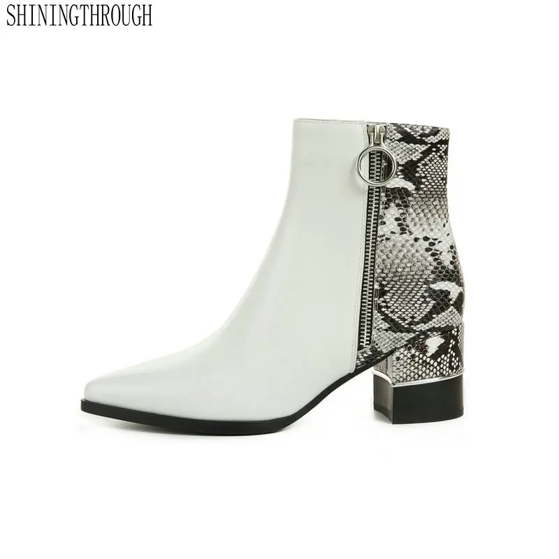 

Genuine Leather Women Ankle Boots poined Toe high Heels Western Boots zipper 2019 New Punk Party Night Club Shoes Woman