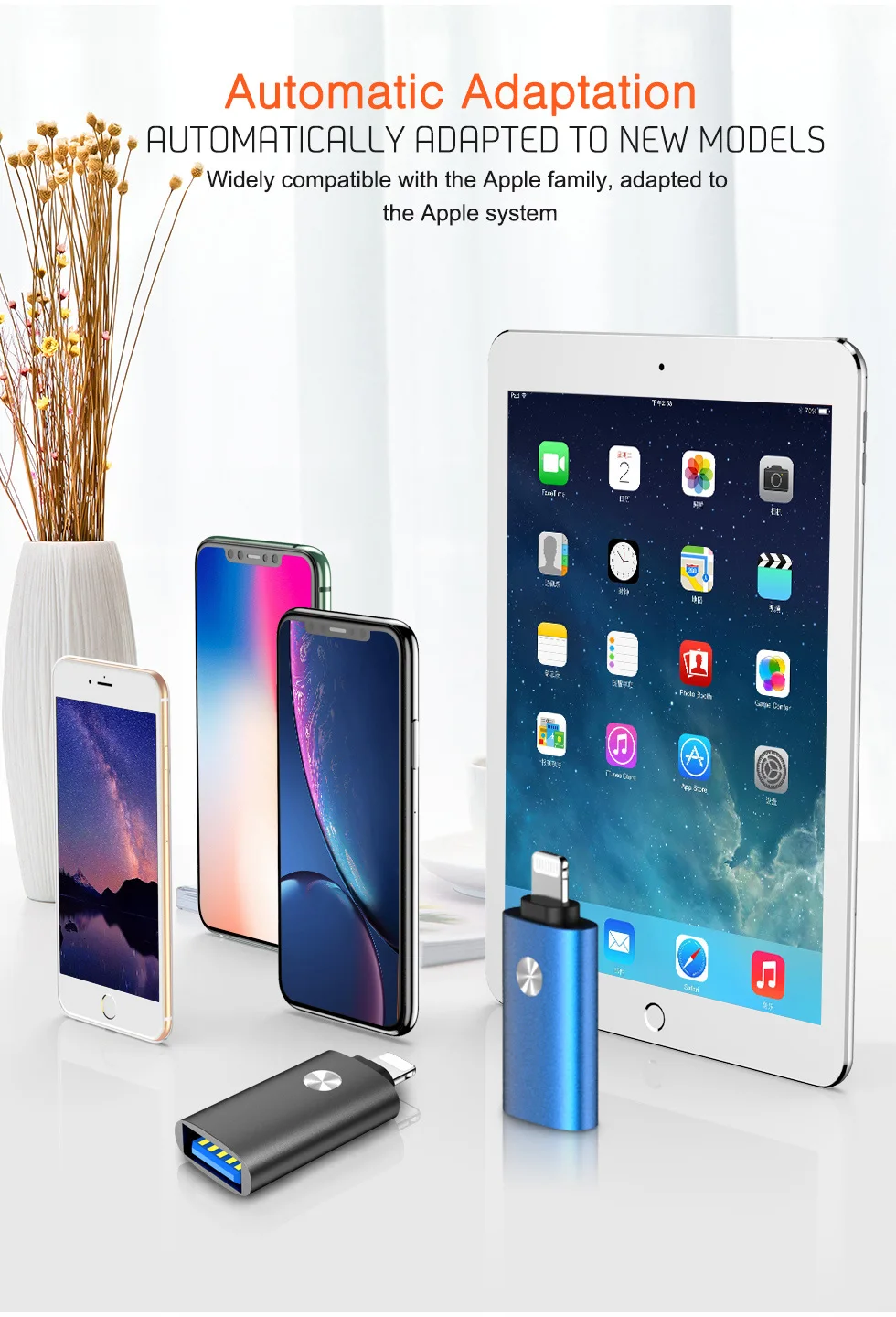 OTG адаптер для lightning-USB для iPhone X XR 11 Pro Max 6 6s 7 8 Plus iPad iOS 12 13 подключение камеры SD кард-ридер конвертер