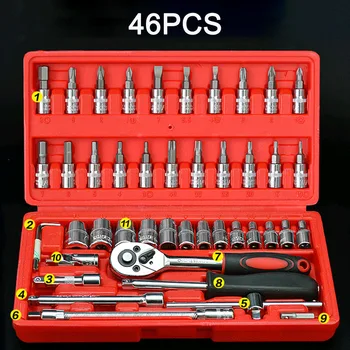

46pcs Car Mechanics Tool Set Ratchet Wrench Sleeve Suit Hardware Auto Car Repair Tools Socket Wrenches for Precise Repair