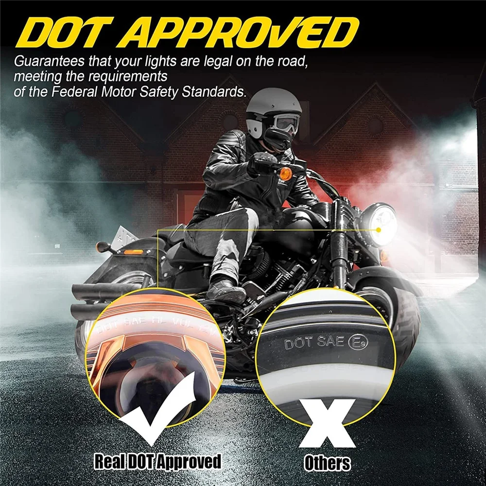 Motorcycle 7inch LED Headlight 7" H4 LED DRL Halo Ring Amber Turn Signal Headlam