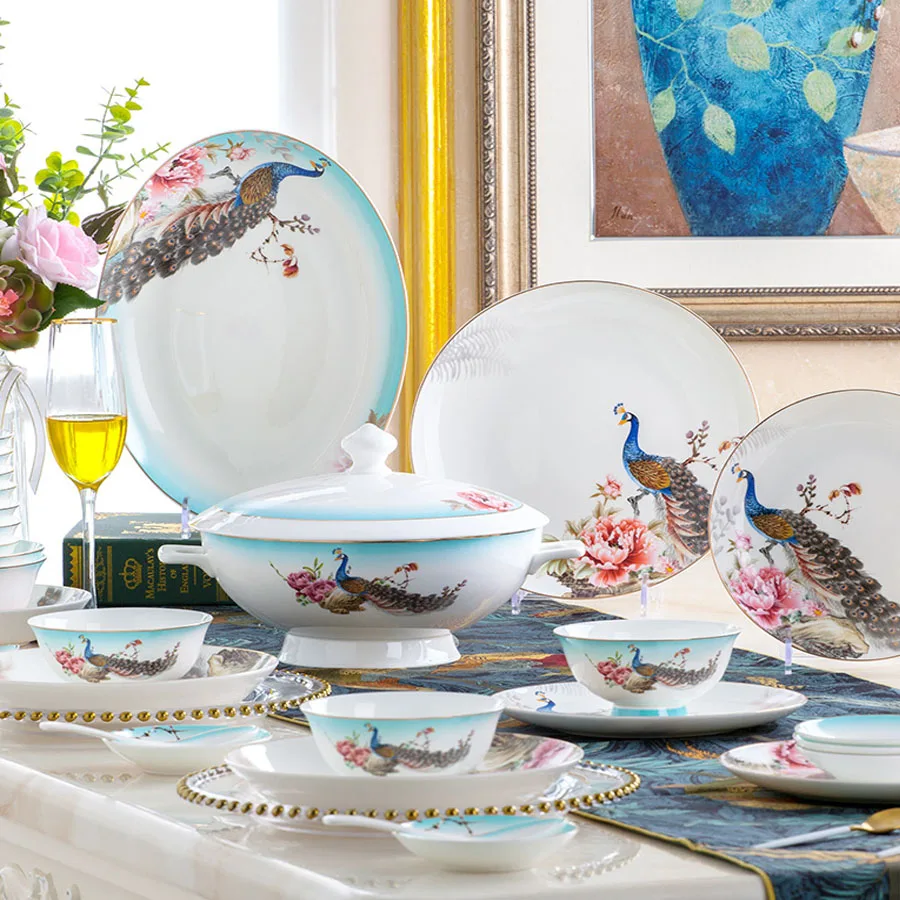 60 Heads Jingdezhen Ceramics Dishes Set Household combination European ceramic tableware Jingdezhen simple Chinese dish set