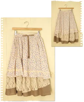 

2020 new mori girl Japanese style retro design floral double layers cotton and linen women half skirt
