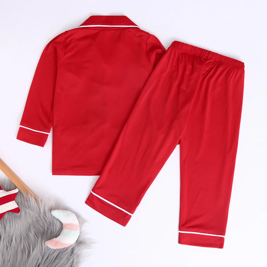 Toddler Baby Kids Girls Boys Pyjamas Clothes Long Sleeved Christmas Santa Tops Solid Color Pants Pajamas Infant Sleepwear Set#g4