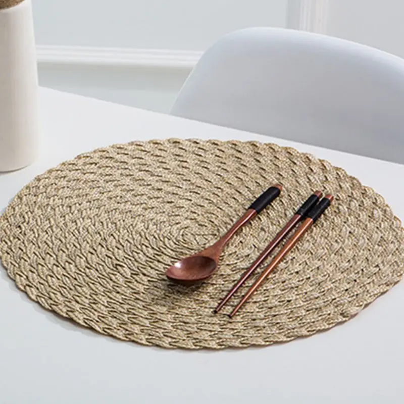 PP Round Woven Placemat European Minimalist Insulation Pad Solid Color Plastic Western Food Mat Custom Non-slip Table Mat