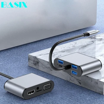 

Basix USB C Hub To Multi USB 3.0 HDMI Vga Adapter Dock Thunderbolt 3 Dock with USB Type-C PD TF 3.5MM Reader Slot for MacBookPro