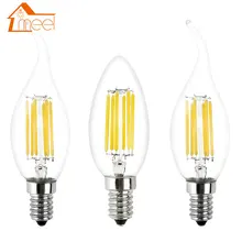 Regulable LED filamento de la bombilla de luz con forma de vela E14 220V 240V 2W 4W 6W C35/C35L Vintage Edison bombilla LED lámpara fría/caliente blanco