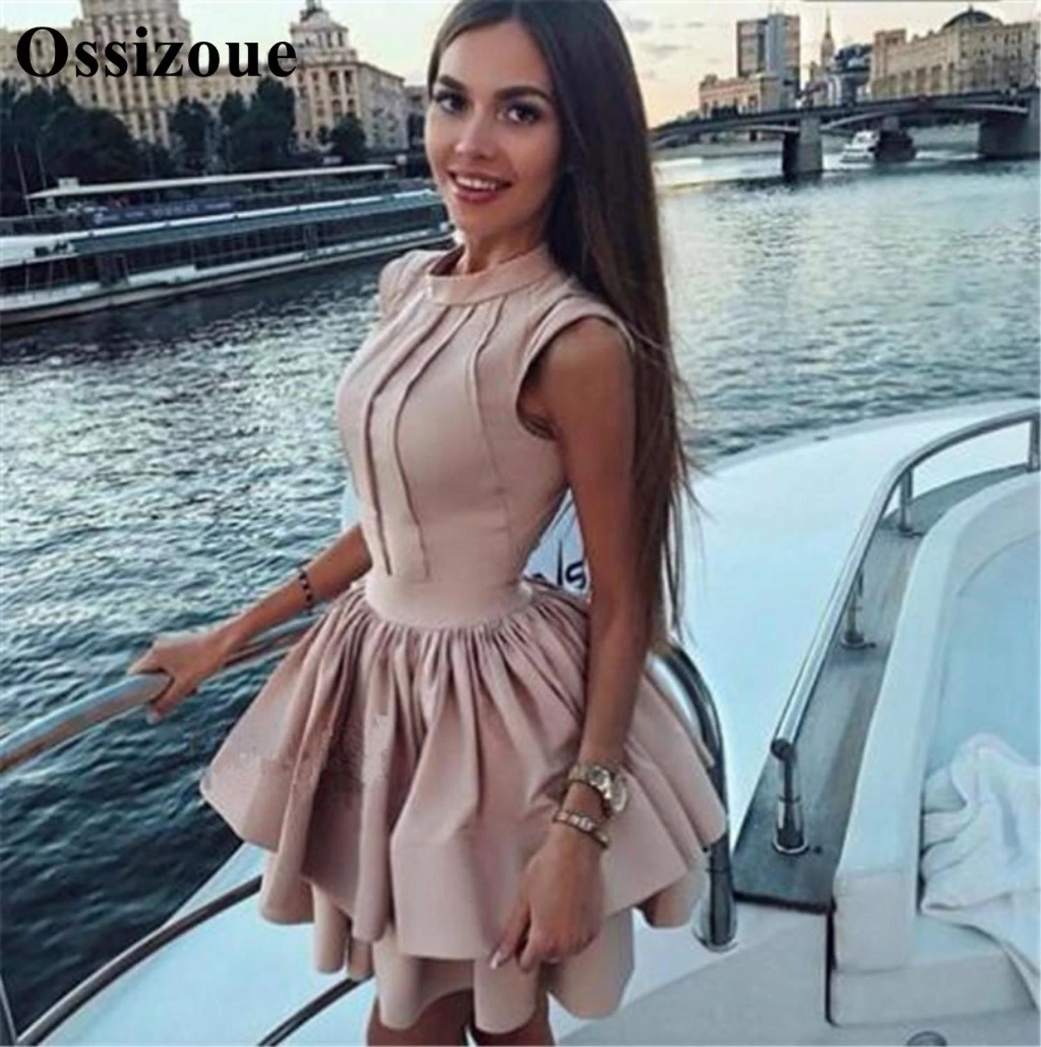 A Line High Neck Cocktail Dresses 