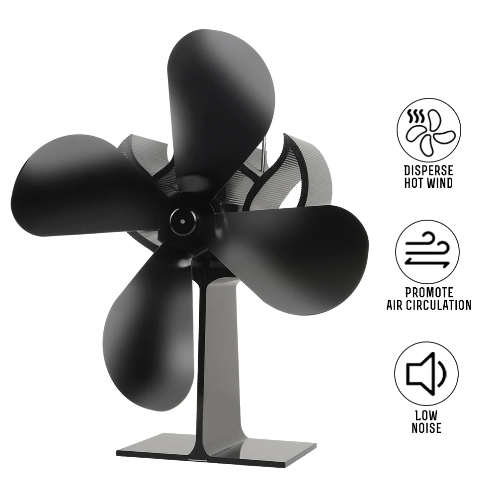 Heat Powered Fireplace Fan Eco Friendly Quiet Home Fireplace Fan Heat Distribution Fuel Saving With 4 Black Blade Dropshipping