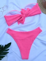 Sexy Ribbed Bandeau Bikini Brazilian Swimwear WoSwimsuit Strappy Bikini Set Two Pieces Bathing Suit Bathers