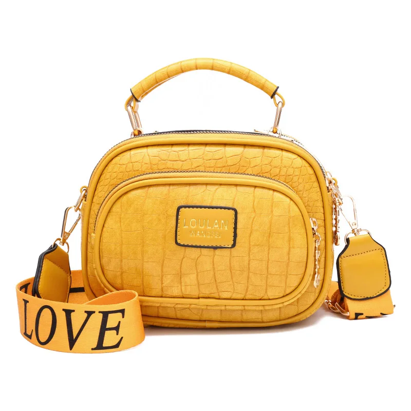 

Wide Shoulder Women Bags Simple Soft Leather Shoulder Bags Crocodile Pattern Small Square Bag PU Leather Bags Solid Handbags
