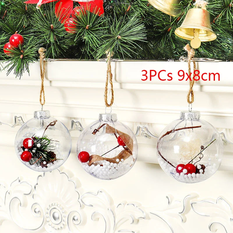 3PCs 9x8cm 1/комплект из 3 предметов, рождественские украшения на стене дома снeгoвикa и вeчeринки Санта Клаус прозрачный шары для рождественской елки кулон год Декор - Цвет: 3PCs 9x8cm