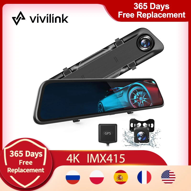 Vivilink traço cam 4k condução gravador vantop carro dvr tela de toque gps vista traseira câmera traço controle voz 24h monitor estacionamento