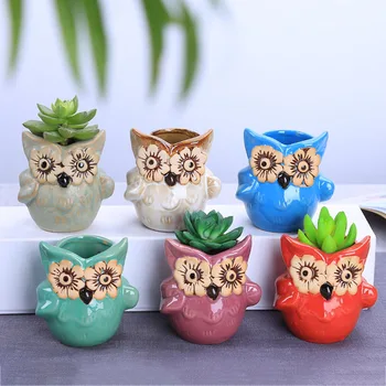 

Creative Garden Supplies Flower Pots Decoration Ceramic Owl Miniature Model Succulent Flower Pot Planter Desktop Decorations