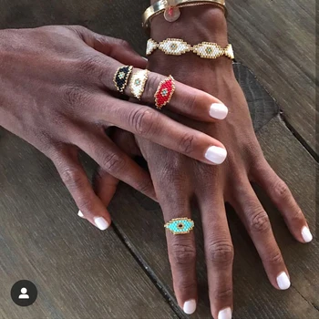 

FAIRYWOO Gothic New Ring Gold Delica Miyuki Beaded Rings Handmade Jewelry Evil Eye Women Hot Sale Heart Accessories Wholesale