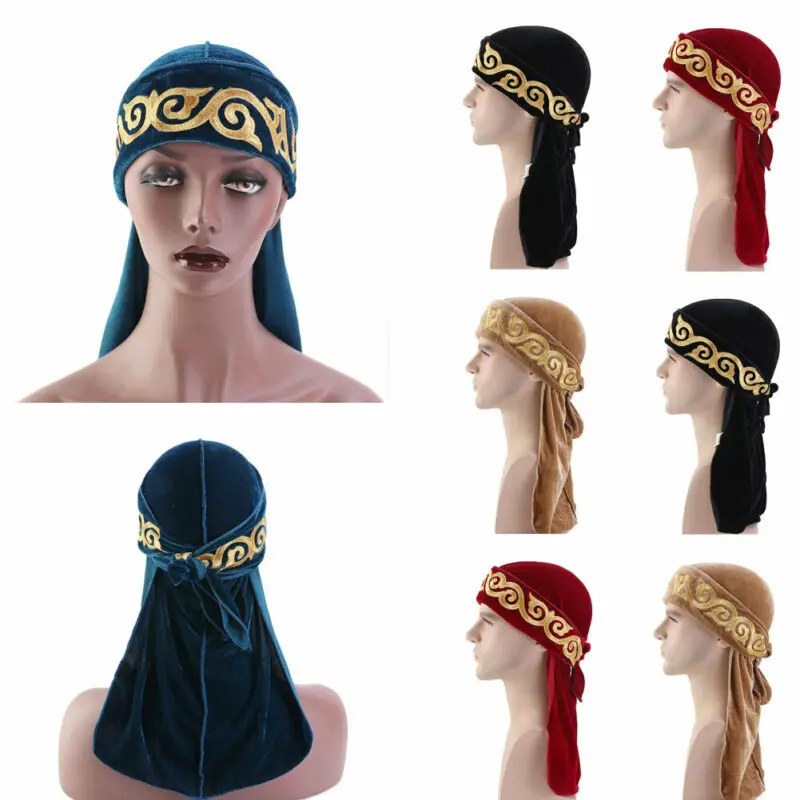 США Herren длинный хвост бархатная Бандана тюрбан hute Doo Durag головные уборы пиратские колпачки обертывания