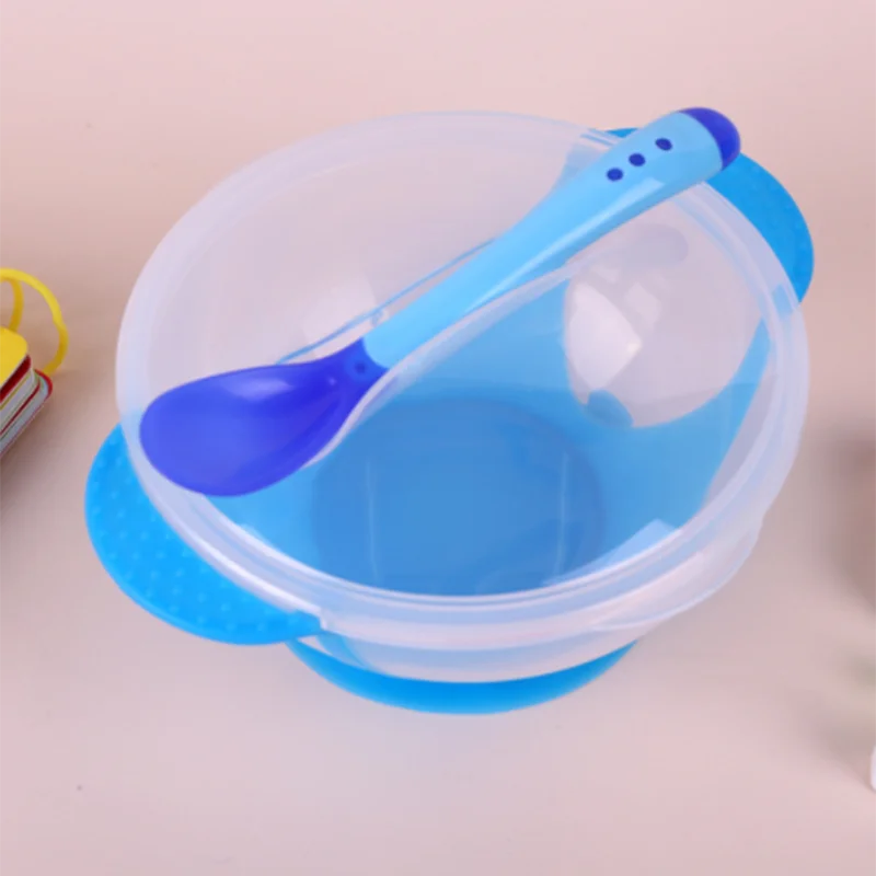 3 шт./компл. детские столовые принадлежности Комплектная посуда всасывания чаша с емкостью для Температура зондирования ложка для грудничков с Еда детский обеденный Кормление чаши посуда