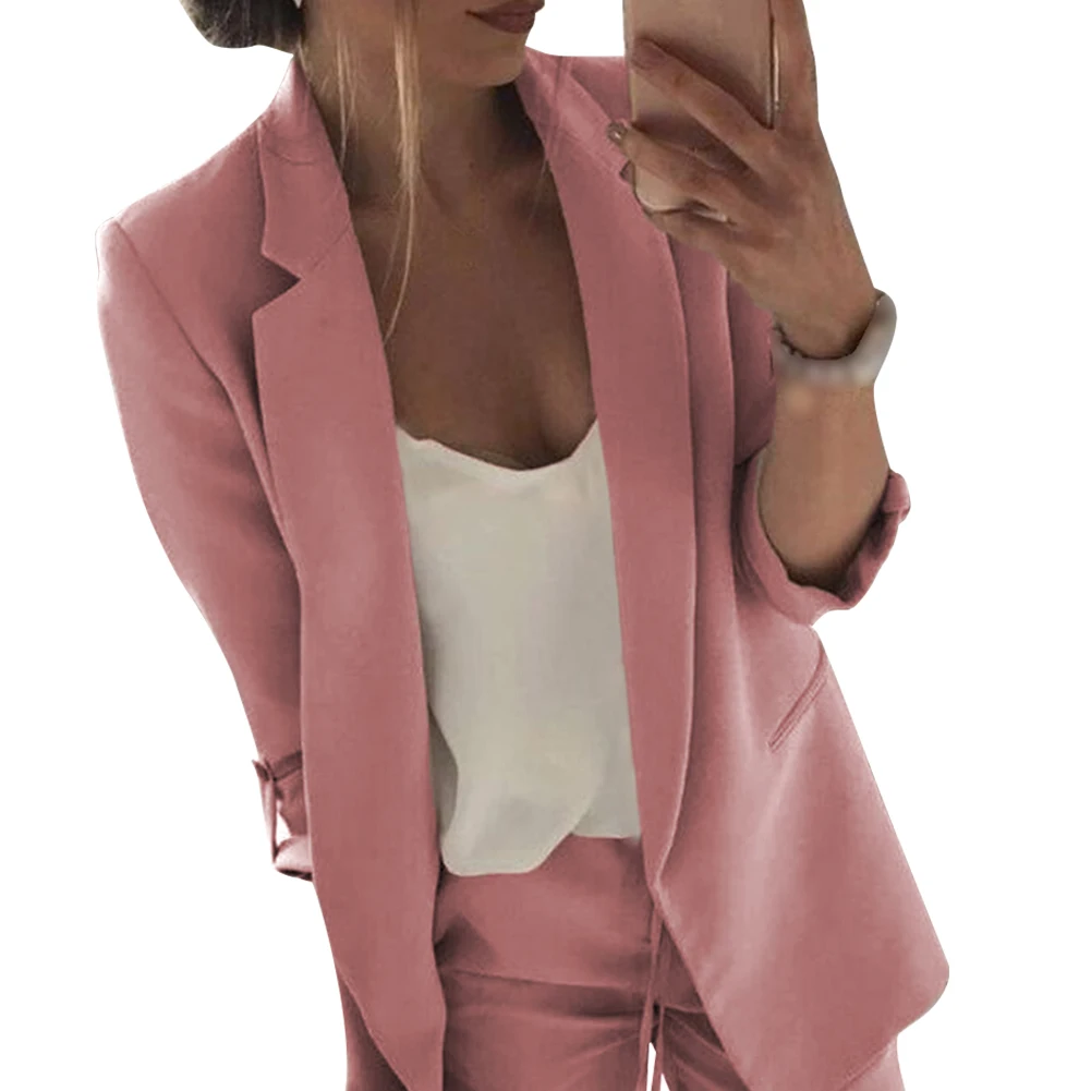 

Open Front Work Slim Fit Solid Daily Formal Suit Spring Autumn 3/4 Sleeve Casual Fashion Business Women Blazer Coat
