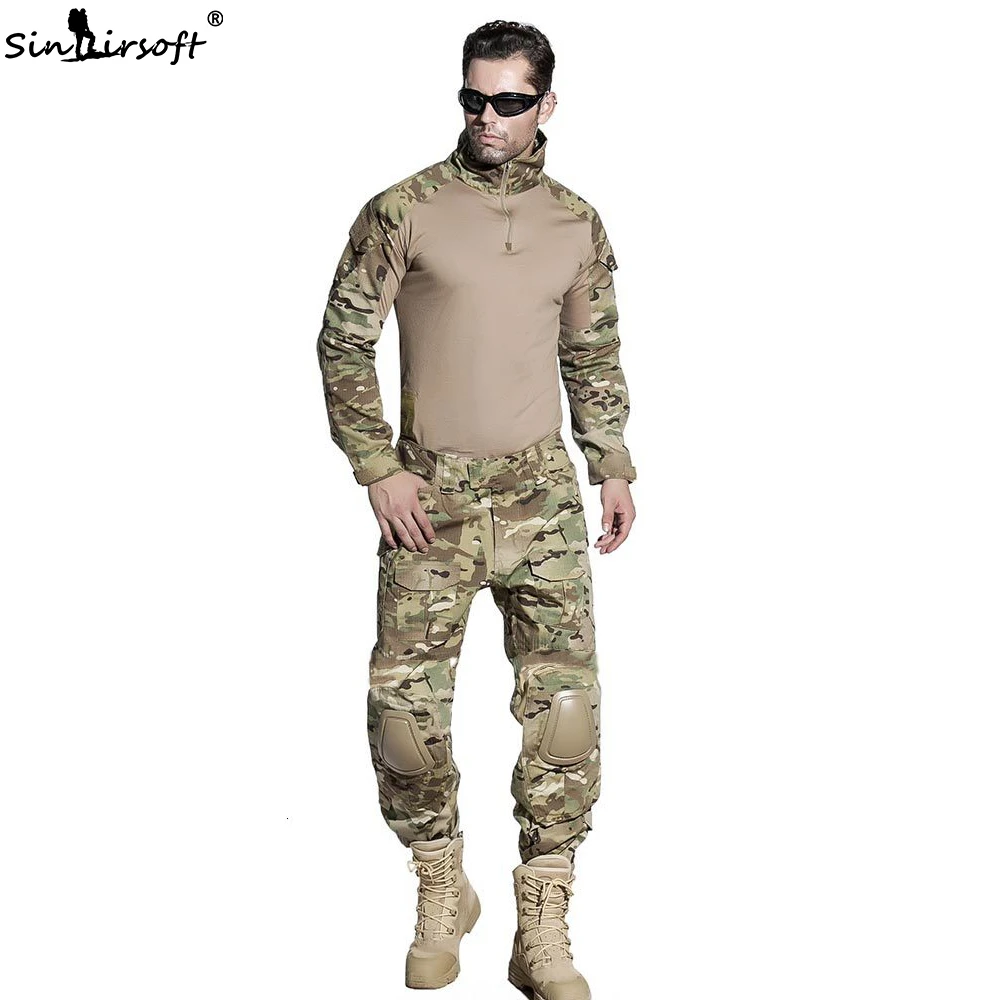 Billig SINAIRSOFT Militär Uniform Multicam Armee Combat Shirt Einheitliche Taktische Hosen Mit Knie Pads Camouflage Anzug Uniforme Militar