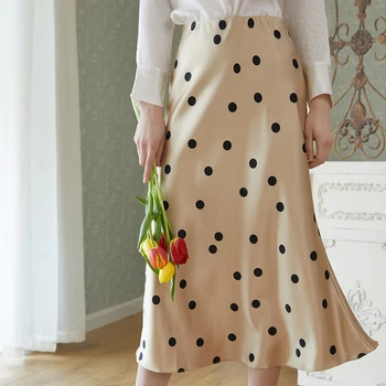 

Clothes Aozhi French Retro Dot Prints A- line Skirt Female Spring and Autumn Micro-Hip High Waist Mid-Length Skirt Summer