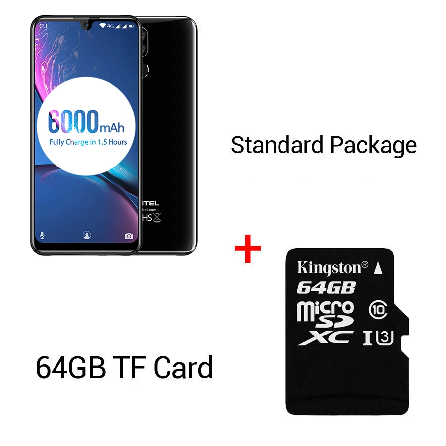OUKITEL K9 водослива 7,1" FHD+ 1080*2244 16MP+ 2MP/8MP мобильный телефон 4GB 64GB Face ID смартфон 6000mAh 5 V/6A Быстрая зарядка OTG - Цвет: Black N 64GB Card