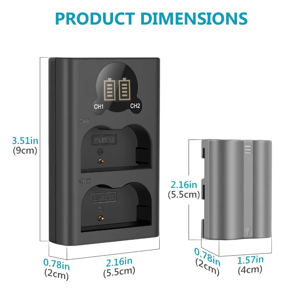 Neewer 2 упаковки 2100 мАч батарея Замена для Nikon EN-EL3e батарея и двойной USB зарядное устройство с ЖК-дисплеем для Nikon D50 D70 D80