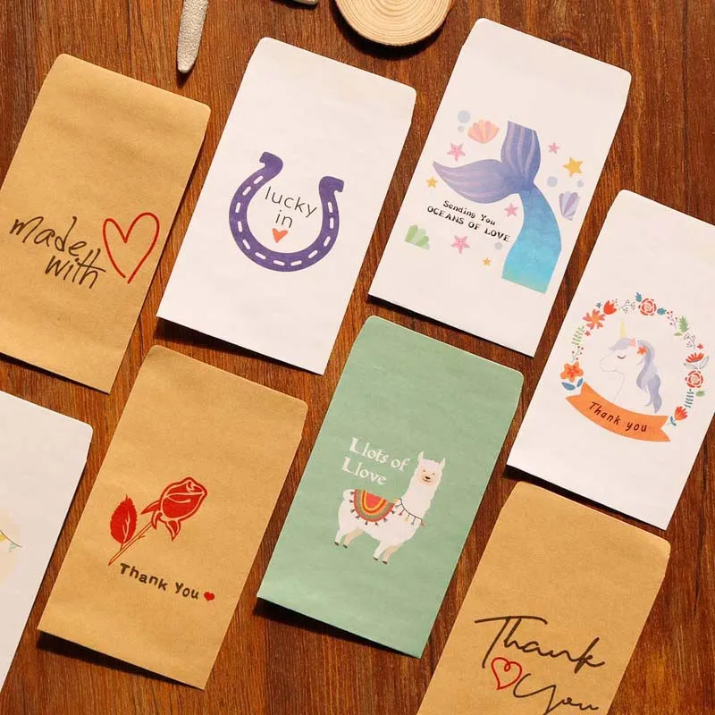 

50pcs Mini Kraft Paper Bags for Gifts Unicorn Thank You Small Gift Bag Mermaid Wedding Party Favor Bags Llama Paper Candy Bags
