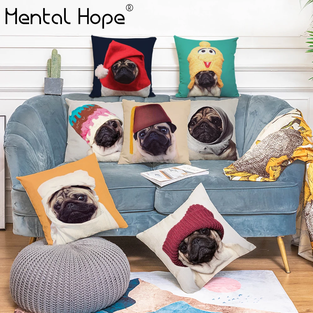 Cartoon Linen Cotton Pillowcase Cute Dog Throw Pillow Cover Cushion For Car/Sofa Home Decor cover 45x45cm | Дом и сад