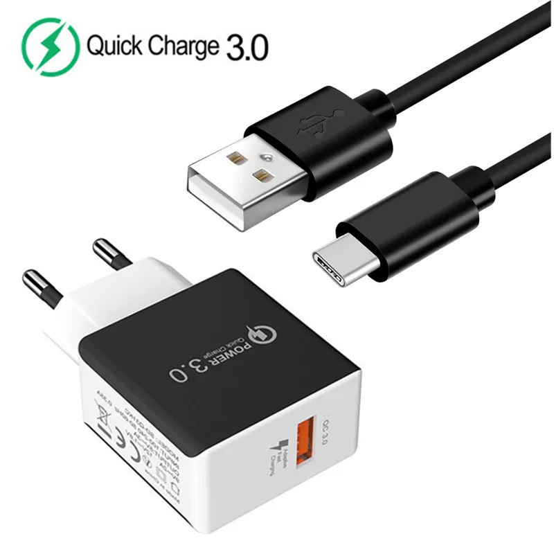 Для Nokia 7 8 8,1 7,1 6,1 plus QC 3,0 USB телефон быстрое зарядное устройство адаптер type C зарядный кабель для samsung Note 9 8 A70 A50 S8 S9 M20 - Тип штекера: EU Charger and Cable