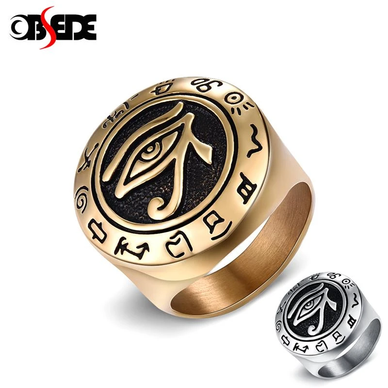 Anillo para hombres color oro y plata Ojo de Horus talismán 316L de acero inoxidable anillo de de moda de joyas de amuleto regalo|Anillos| - AliExpress