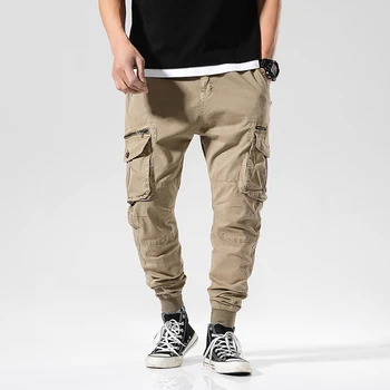 Spring Autumn Joggers Men Multi-pockets Cotton Mens Cargo pants Ankle-length Streetwear Man Trousers