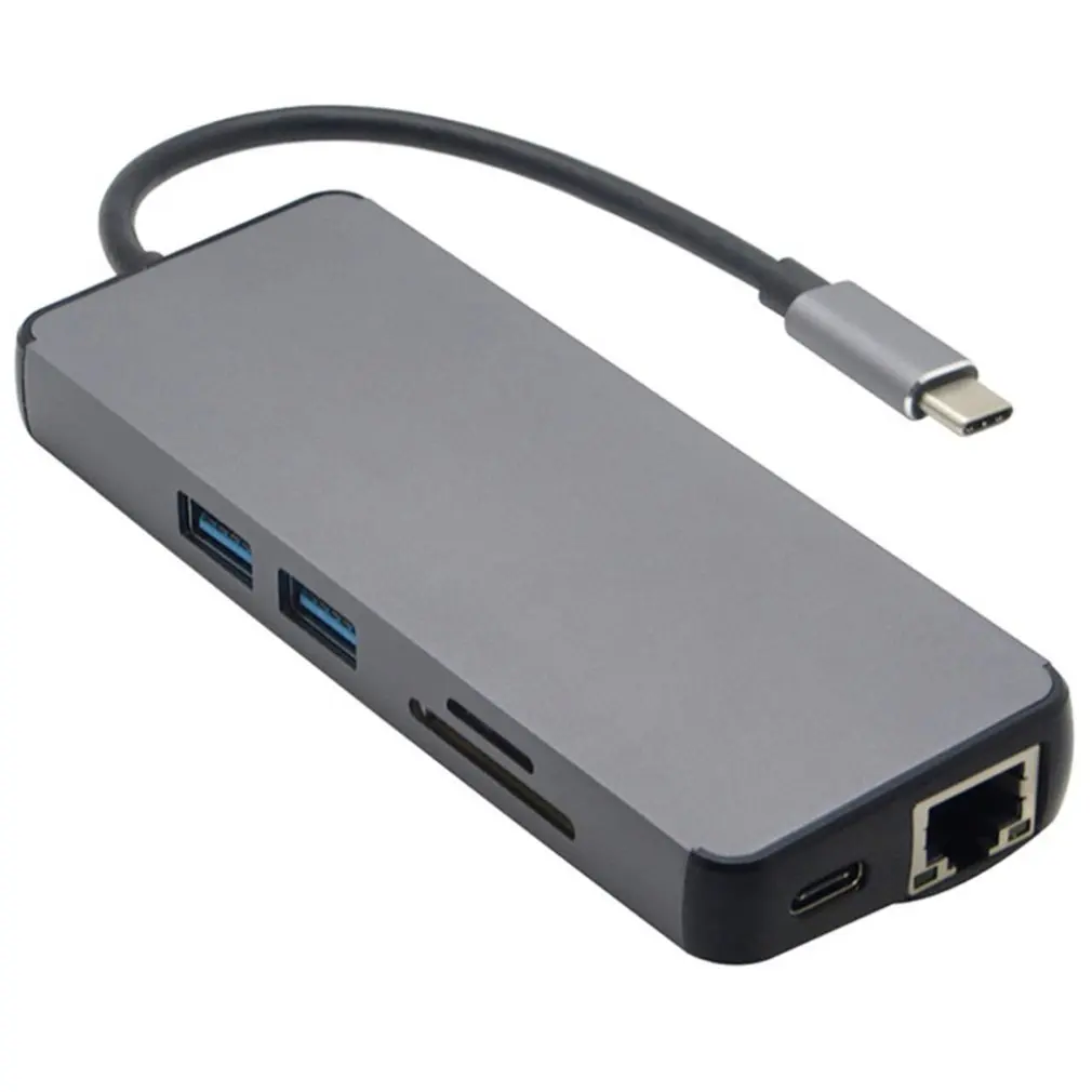 Type C концентратор к HDMI VGA RJ45 гигабитный Lan USB 3 0 адаптер TF кардридер для Macbook S8 ТВ