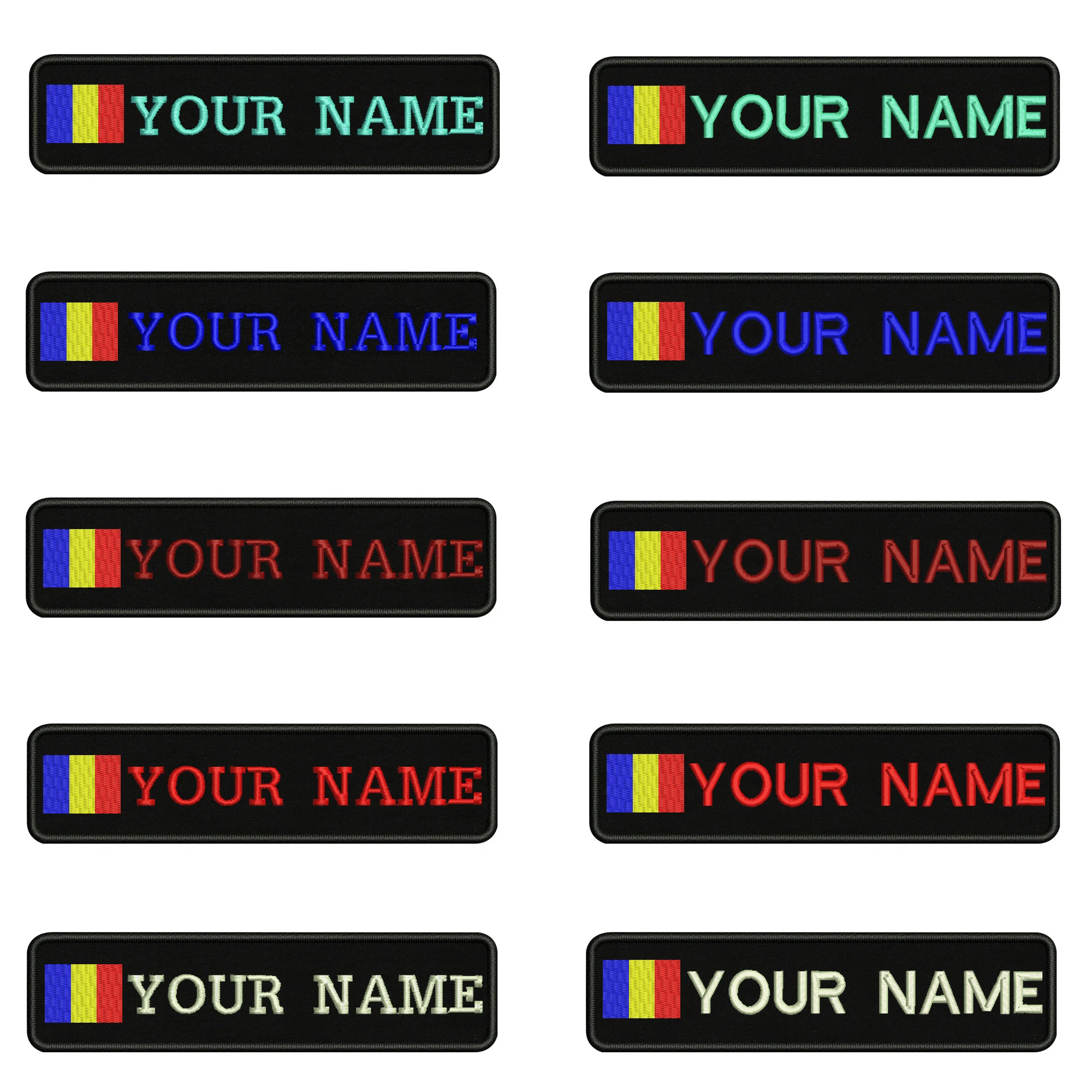 

Embroidery Custom Romania Flag Name Or Text Patch 10cm*2.5cm badge Iron On Or Velcro Backing For Clothes Pants Backpack Hat