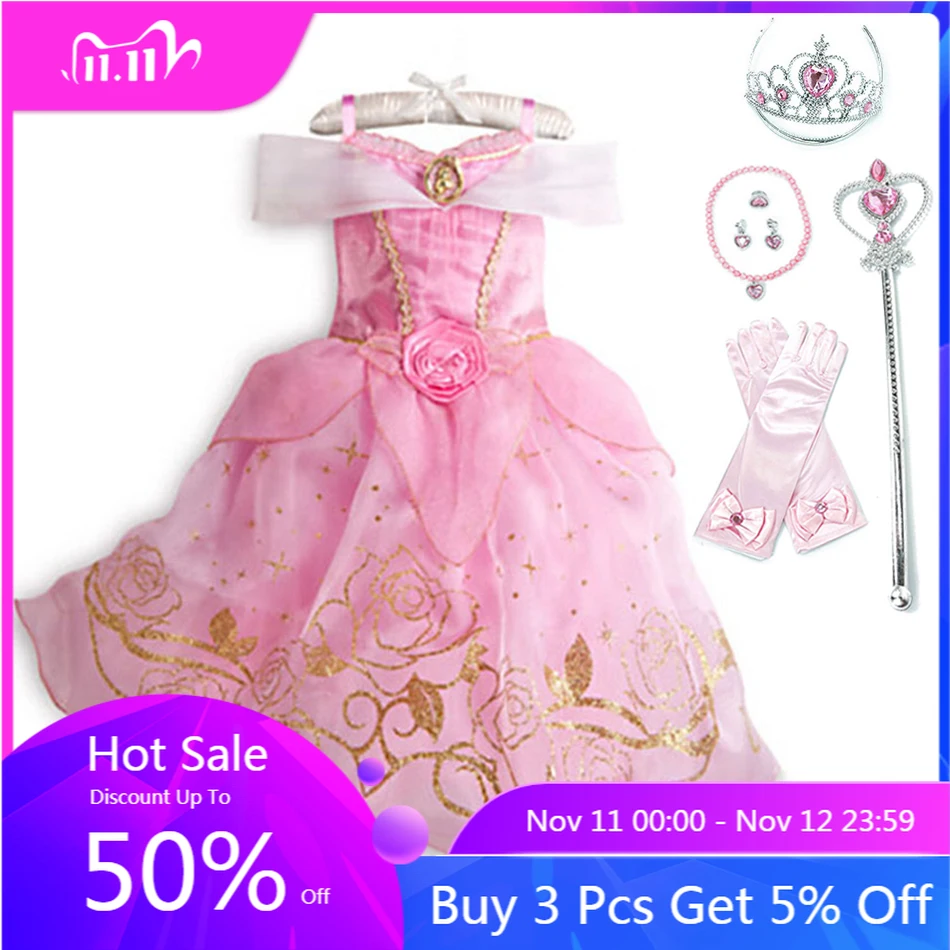 

Kids Princess Dress Sleeveless Off Shoulder Sleeping Beauty Costume Children Halloween Christmas Party Dress Up Birthday Clothes